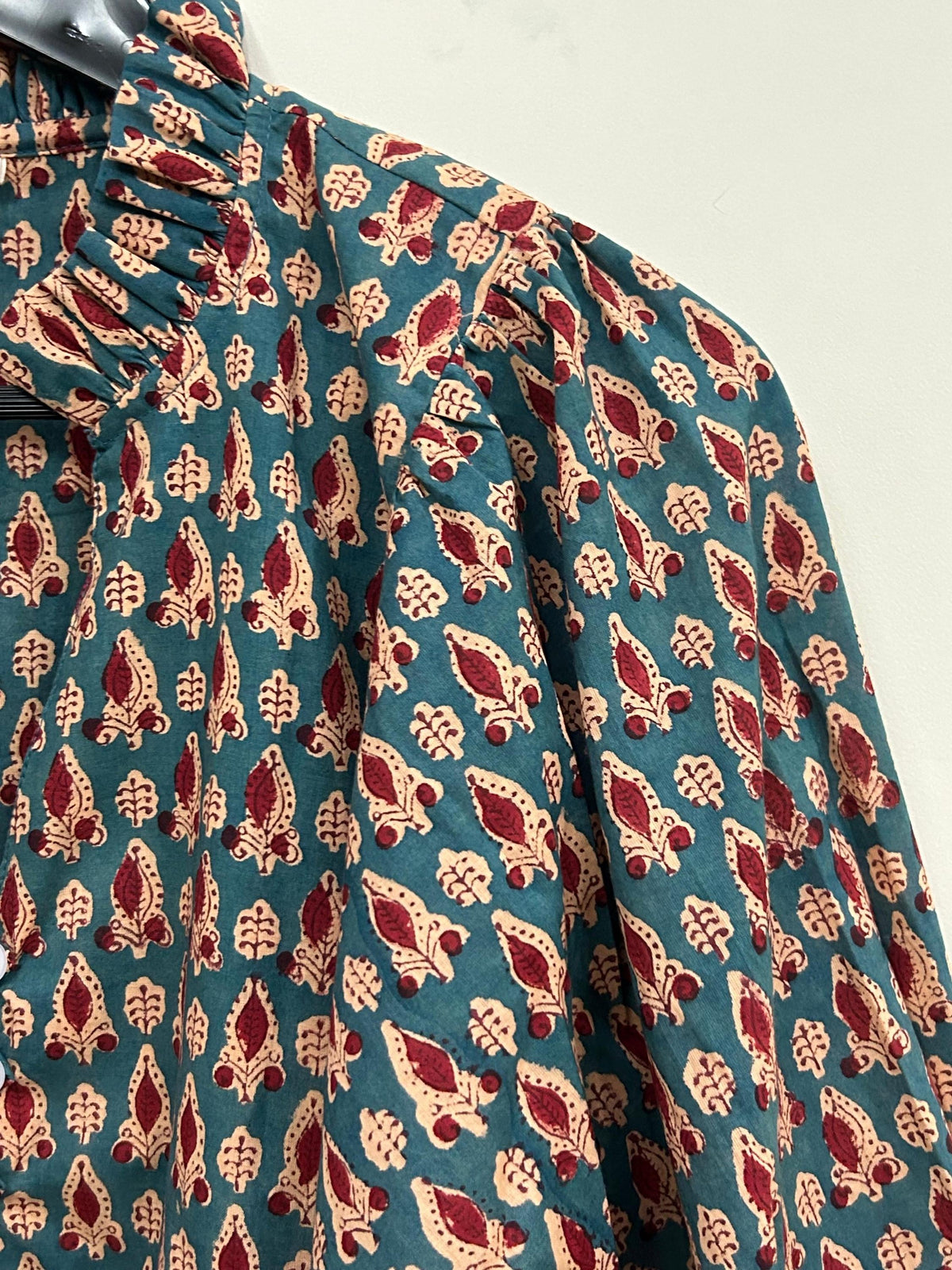 Rosa Block-Print Cotton Ruffle Blouse — view 4