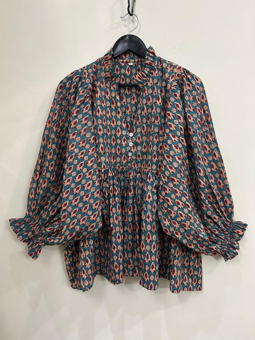 Rosa Block-Print Cotton Ruffle Blouse — Hippie Chick