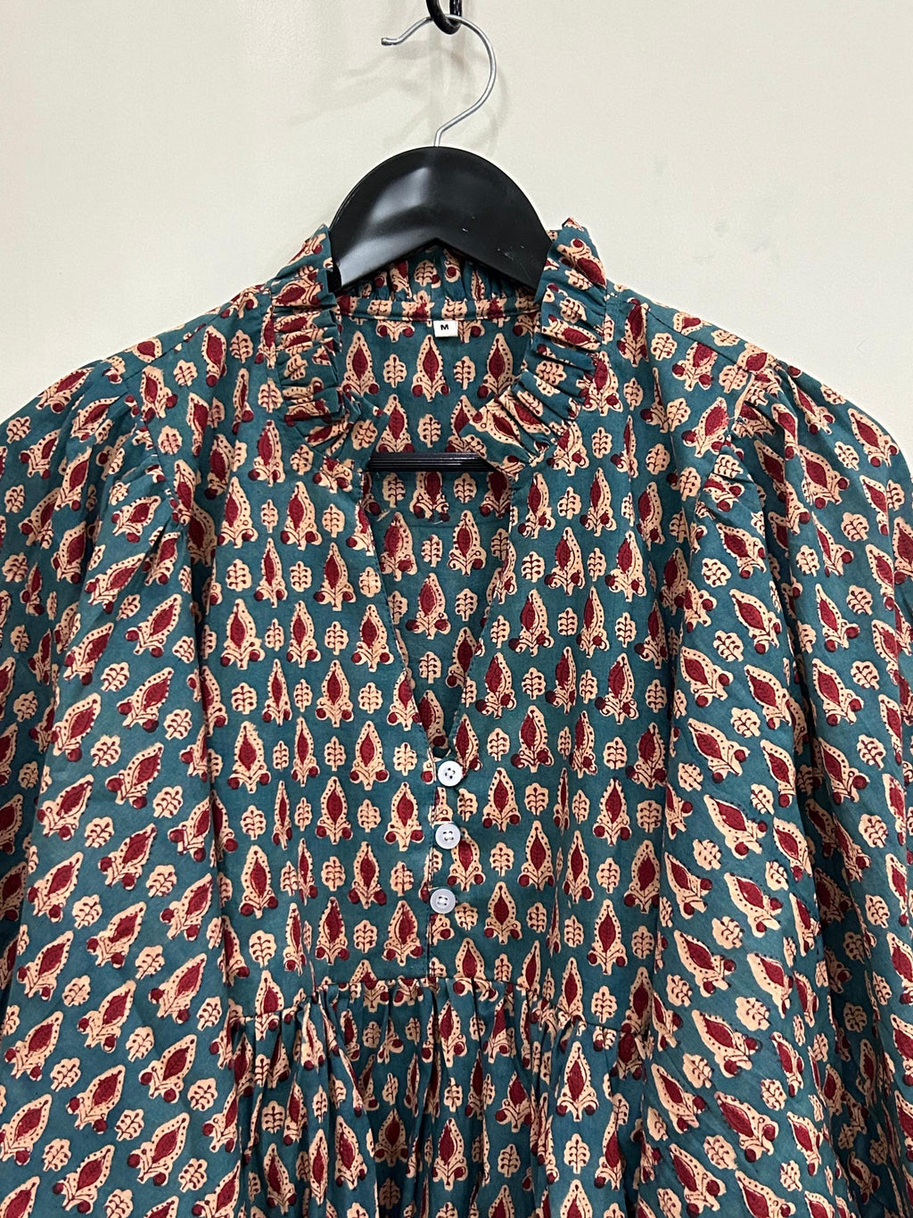 Rosa Block-Print Cotton Ruffle Blouse — view 2