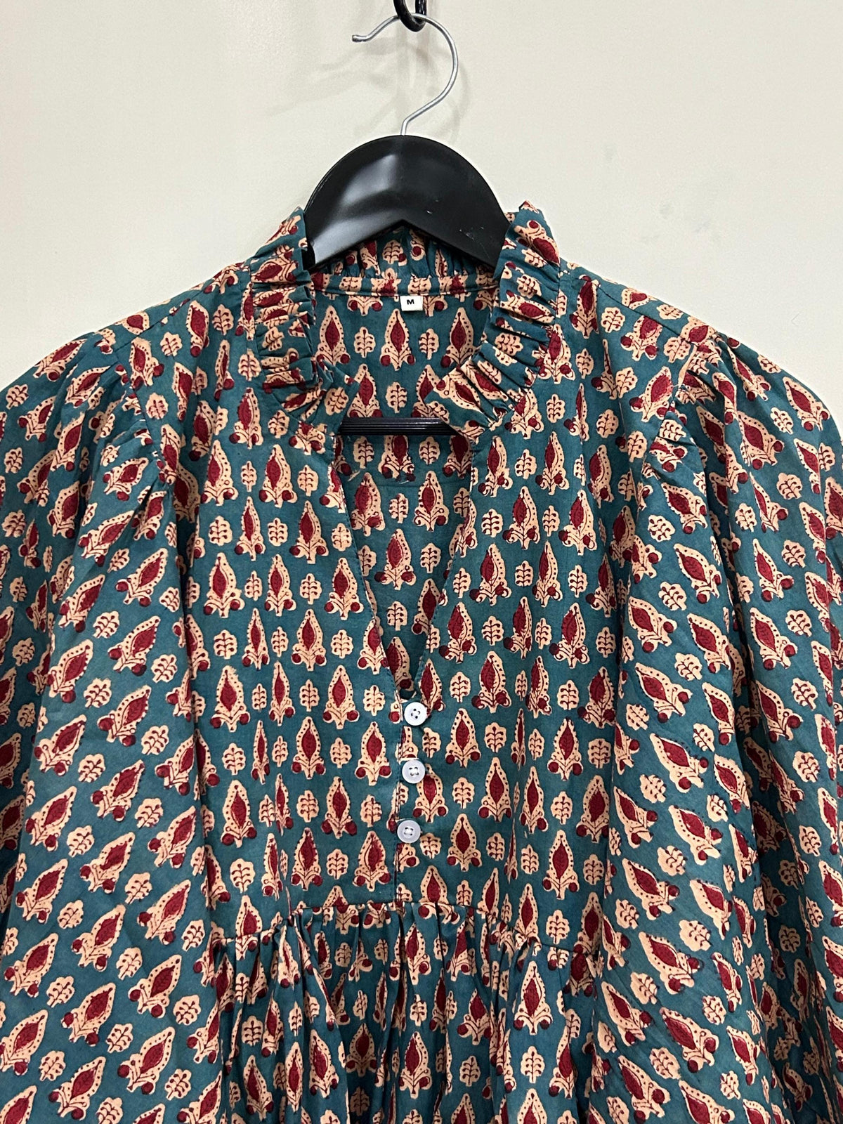 Rosa Block-Print Cotton Ruffle Blouse — view 2